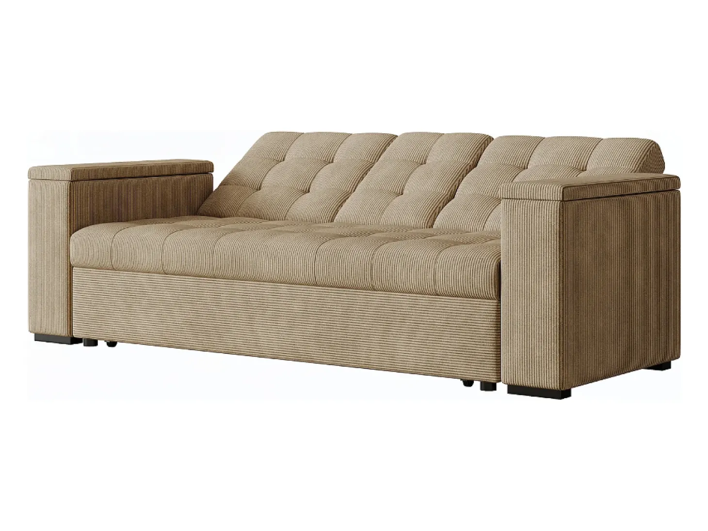 Sofá-Cama Conversível de 3 Lugares Modular em Veludo Cotelê Bege NOHO