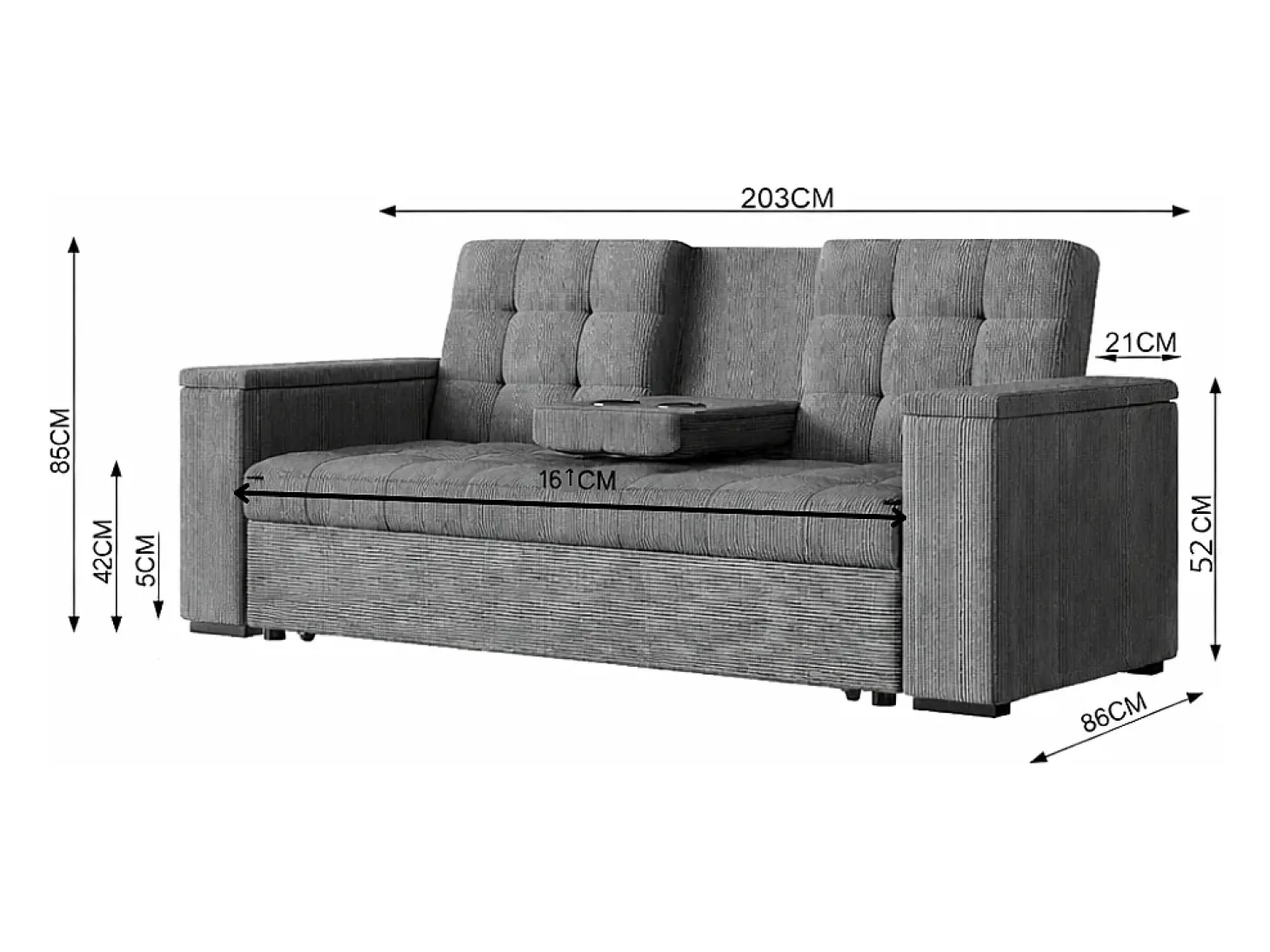Sofá-Cama Conversível de 3 Lugares Modular em Veludo Cotelê Bege NOHO