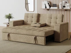 Sofá-Cama Conversível de 3 Lugares Modular em Veludo Cotelê Bege NOHO
