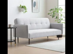 Sofá-Cama Conversível de 3 Lugares em Tecido Cinza BERNE - Design Elegante, Braços Removíveis, Conforto Máximo