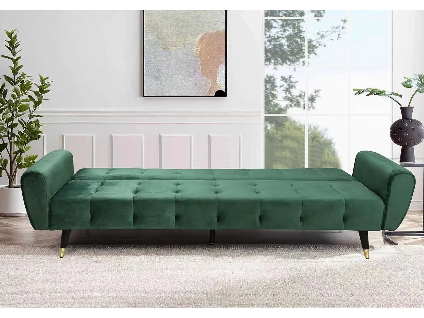 Sofá-Cama Conversível de 3 Lugares em Veludo Verde Ontario Moderno e Confortável