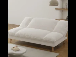 Sofá-Cama Conversível de 3 Lugares em Veludo Cotelê Azul Estilo Escandinavo