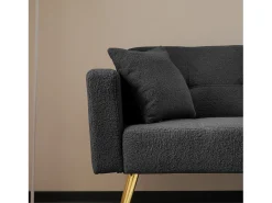 Sofá-cama conversível de 2 lugares em tecido Sherpa - 175 x 64 x 72 cm - Pernas de metal dourado - Cinza