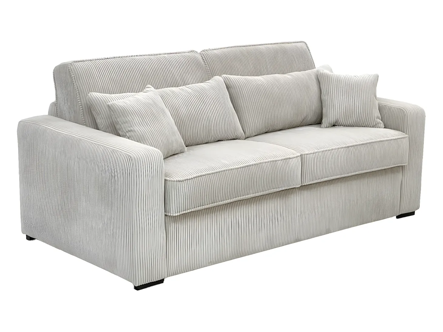 Sofá-cama conversível Express em veludo cotelê bege, com estrado de ripas de 160 cm e 16 cm de espessura, MONDOVI