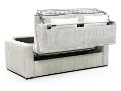 Sofá-cama conversível Express em veludo cotelê bege, com estrado de ripas de 160 cm e 16 cm de espessura, MONDOVI