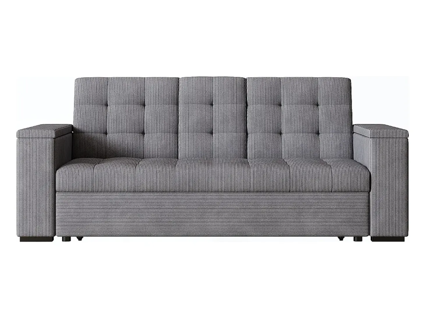 Sofá-Cama Conversível Modular de 3 Lugares em Veludo Cotelê Cinza com Armazenamento NOHO