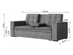 Sofá-Cama Conversível Modular de 3 Lugares em Veludo Cotelê Cinza com Armazenamento NOHO