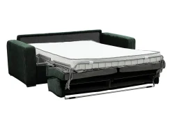 Sofá-cama conversível MONDOVI Express em veludo cotelê verde com estrado de ripas, 160 cm de largura, 16 cm de espessura.