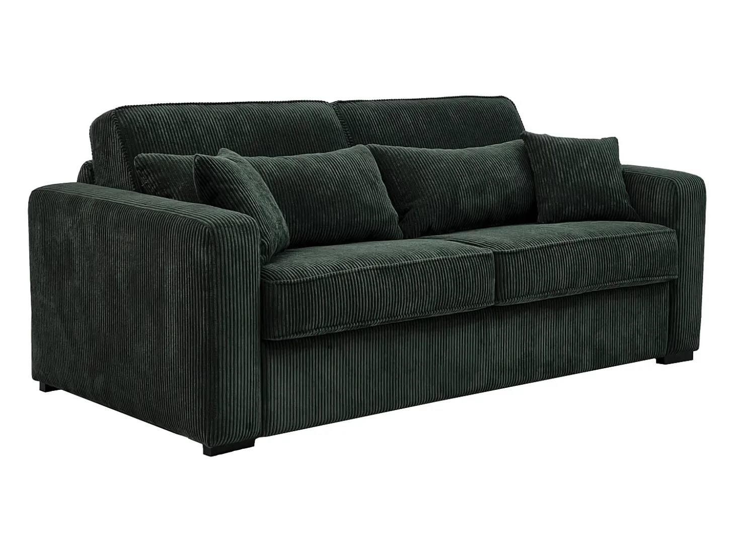 Sofá-cama conversível MONDOVI Express em veludo cotelê verde com estrado de ripas, 160 cm de largura, 16 cm de espessura.