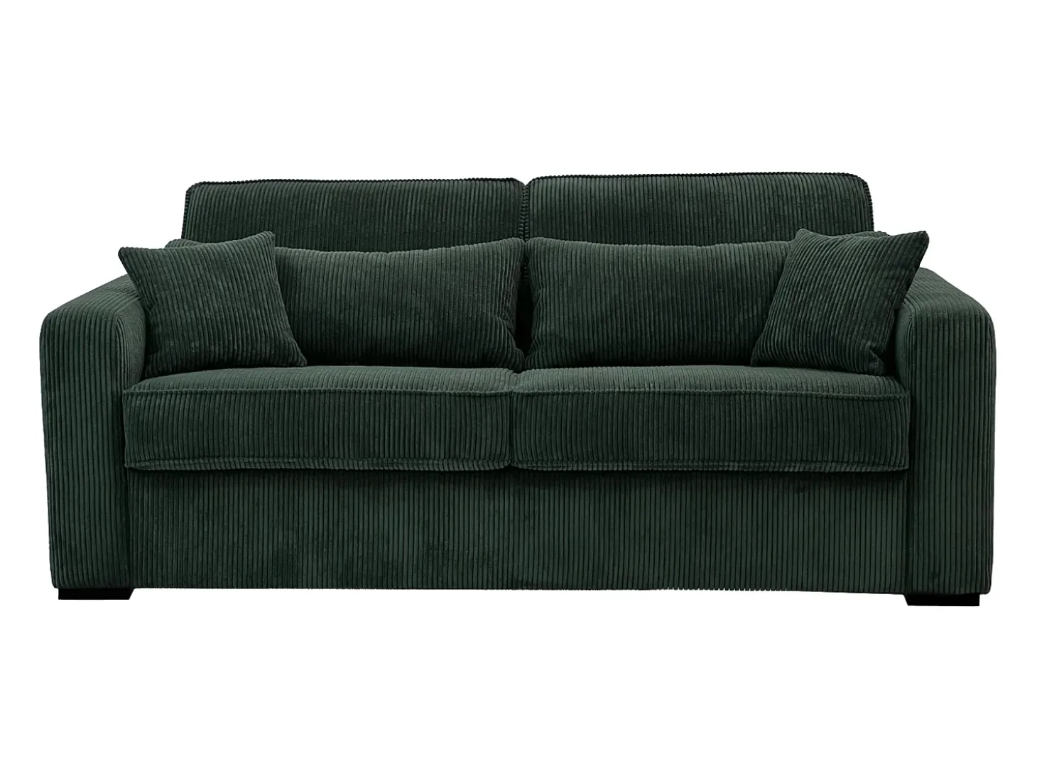 Sofá-cama conversível MONDOVI Express em veludo cotelê verde com estrado de ripas, 160 cm de largura, 16 cm de espessura.
