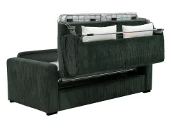 Sofá-cama conversível MONDOVI Express em veludo cotelê verde com estrado de ripas, 160 cm de largura, 16 cm de espessura.