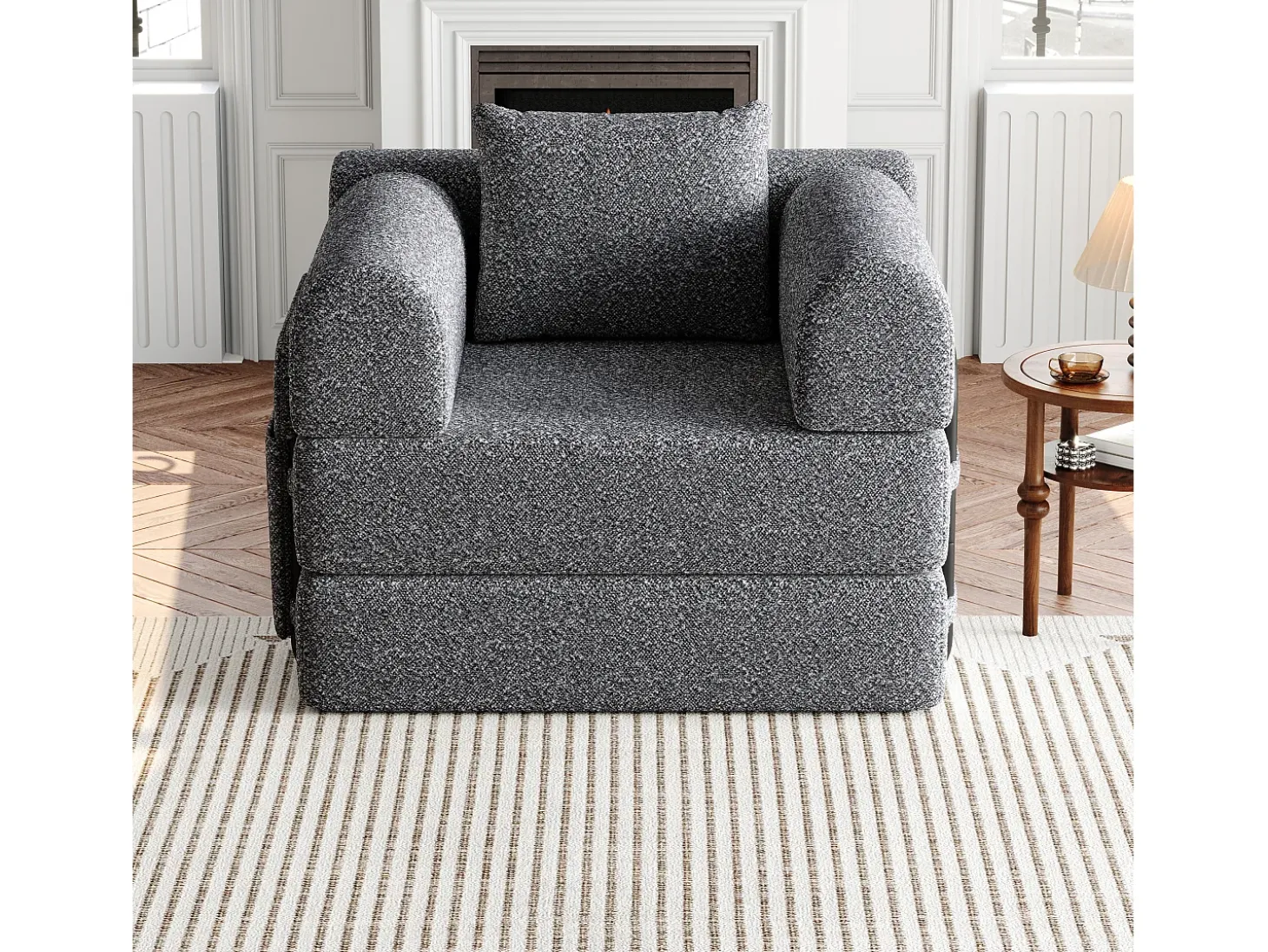 Sofá-cama convertível - Um lugar - Tecido chenille cinzento