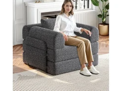 Sofá-cama convertível - Um lugar - Tecido chenille cinzento