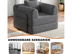 Sofá-cama convertível - Um lugar - Tecido chenille cinzento