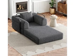 Sofá-cama convertível - Um lugar - Tecido chenille cinzento