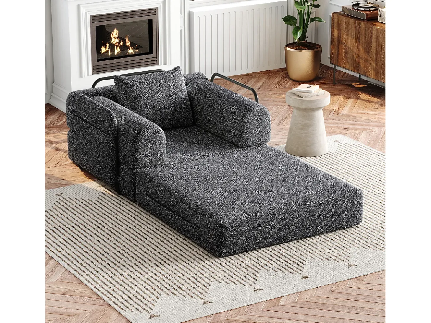 Sofá-cama convertível - Um lugar - Tecido chenille cinzento