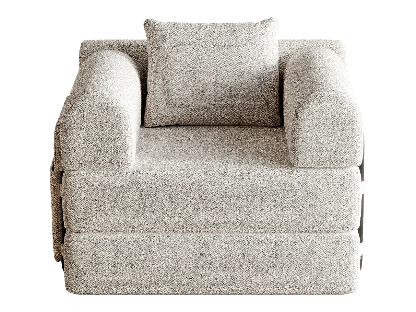 Sofá-cama convertível - Um lugar - Tecido chenille caqui