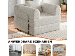 Sofá-cama convertível - Um lugar - Tecido chenille caqui