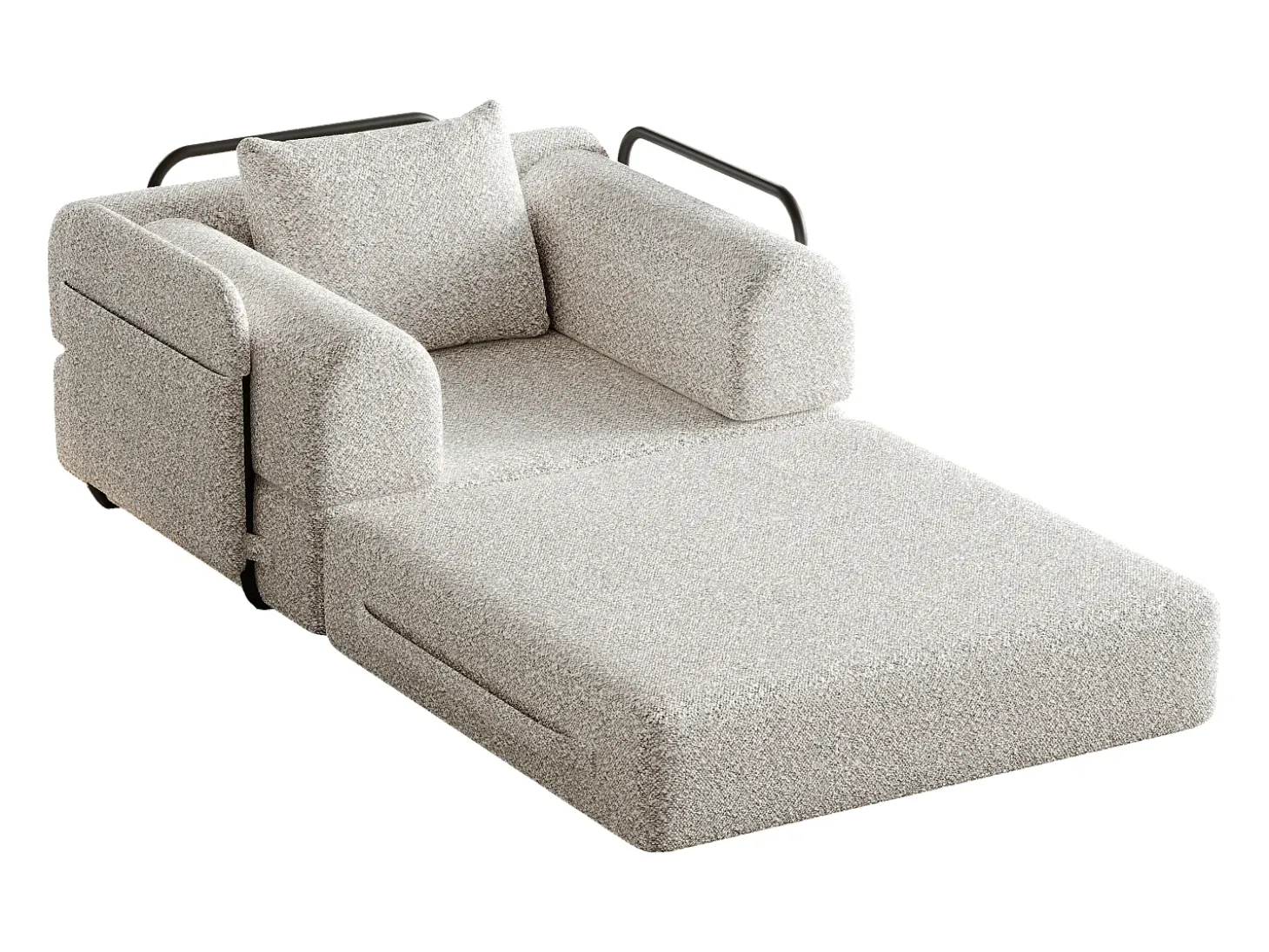 Sofá-cama convertível - Um lugar - Tecido chenille caqui