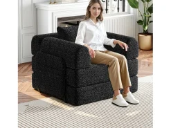Sofá-cama convertível - Um lugar - Tecido chenille preto