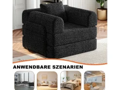 Sofá-cama convertível - Um lugar - Tecido chenille preto