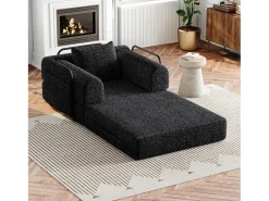 Sofá-cama convertível - Um lugar - Tecido chenille preto