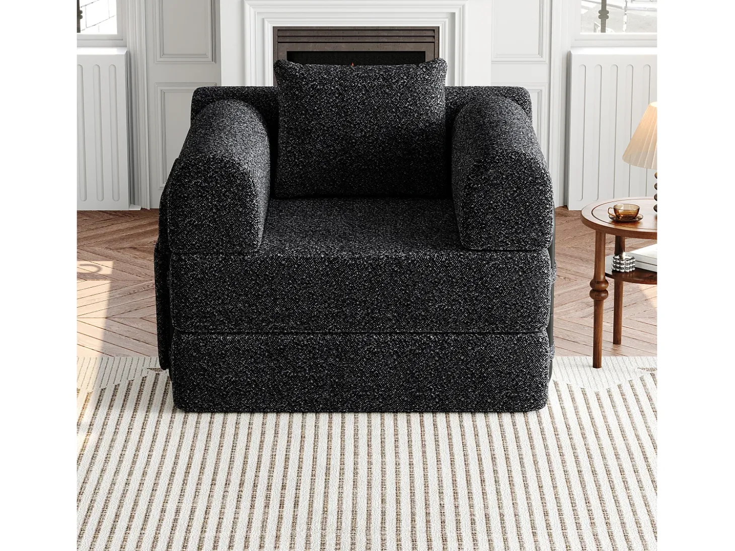Sofá-cama convertível - Um lugar - Tecido chenille preto