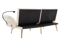 Sofá-cama convertível bege de 2 lugares com 2 portas USB, suporte para telemóvel e bolsos laterais 173x78x78cm