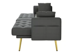 Sofá-cama convertível de 2 lugares - Suporte para copos, 2 apoios lombares e bolsos laterais - Veludo cinzento
