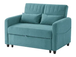 Sofá-cama convertível de 2 lugares em azul-esverdeado antigo - Encosto ajustável em 3 posições - Tecido de algodão e linho