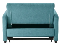 Sofá-cama convertível de 2 lugares em azul-esverdeado antigo - Encosto ajustável em 3 posições - Tecido de algodão e linho