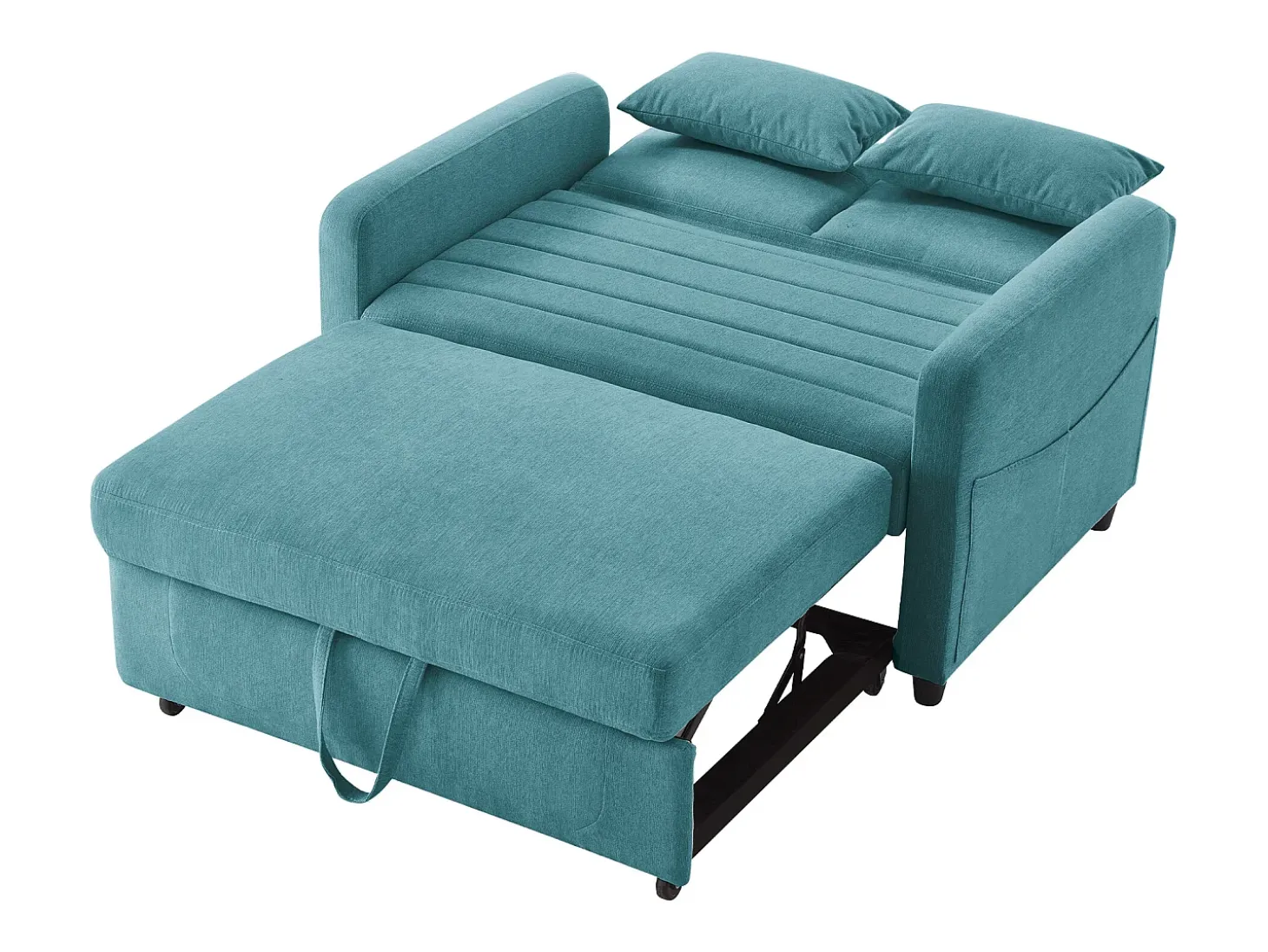 Sofá-cama convertível de 2 lugares em azul-esverdeado antigo - Encosto ajustável em 3 posições - Tecido de algodão e linho