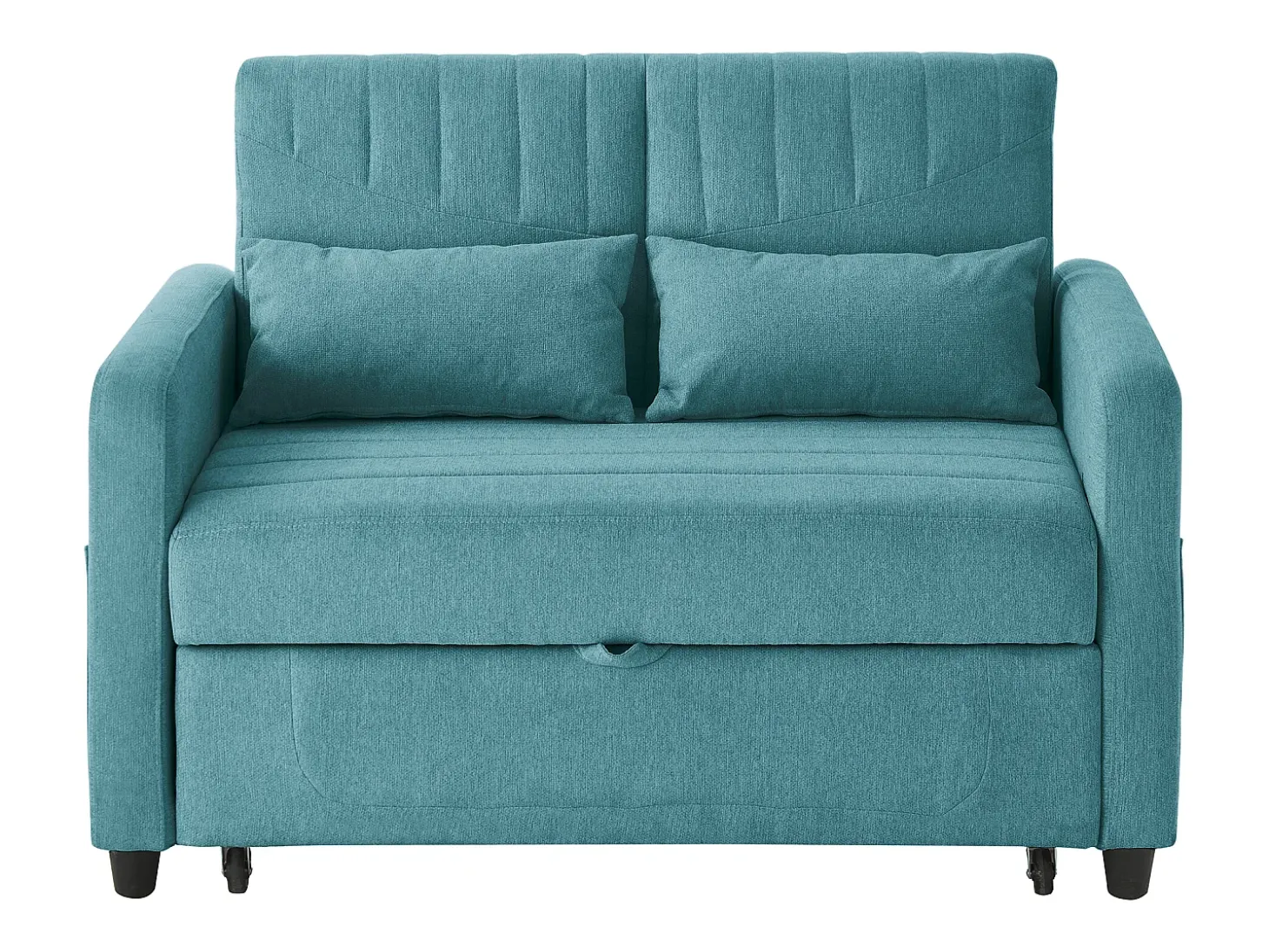 Sofá-cama convertível de 2 lugares em azul-esverdeado antigo - Encosto ajustável em 3 posições - Tecido de algodão e linho