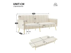 Sofá-cama convertível de 3 lugares em tecido de veludo - Bege