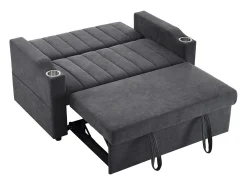 Sofá-cama convertível de 2 lugares com encosto ajustável - Revestido em tecido de linho e algodão - Cinza