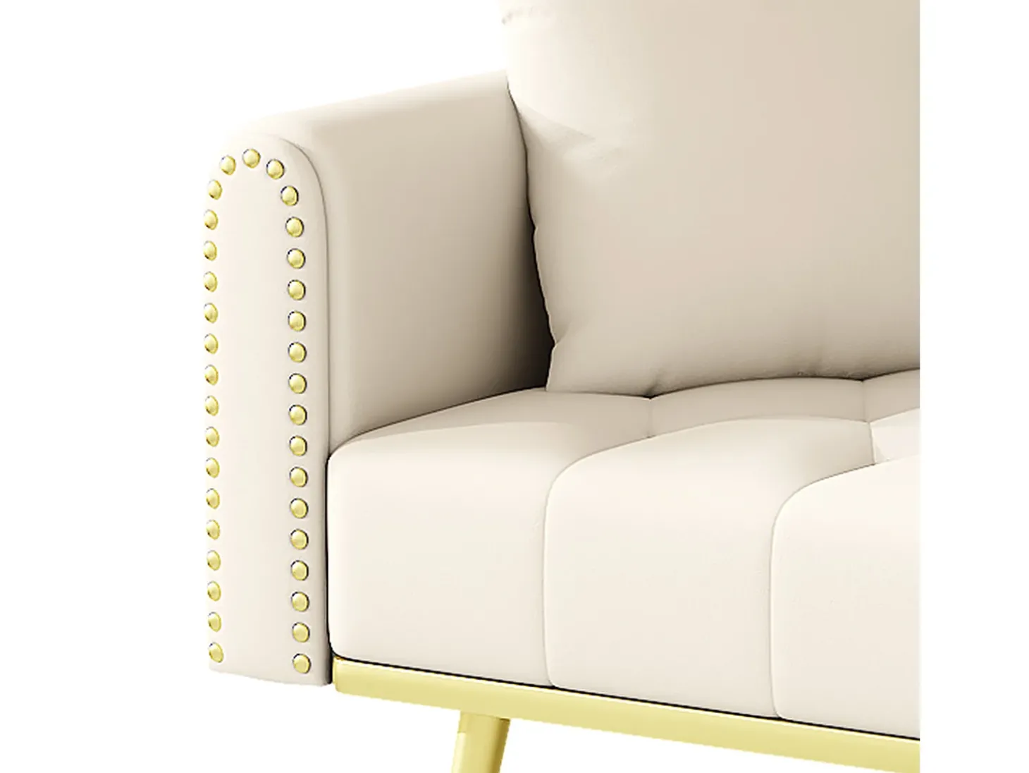 Sofá-cama convertível de 2 lugares - Suporte para copos, 2 apoios lombares e bolsos laterais - Veludo bege