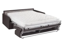 Sofá-cama couro sintético cinza-toupeira assento com assento de memória de forma 160 cm ripas largas 18 cm CALIFE