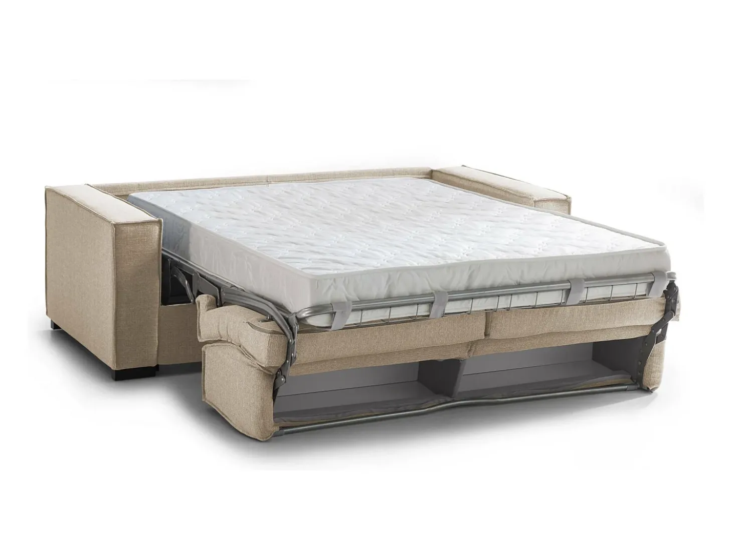 Sofá-cama Daabbo, Sofá grande de 2 lugare, 100% Fabricado na Itália, Sofá da ala com abertura giratória, em tecido acolchoado, com braço padrão, 200x95h90 cm, Bege