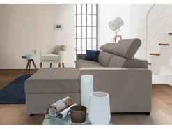 Sofá-cama Daaen, Sofá de canto, 100% Fabricado na Itália, Sofá com abertura giratória, com penínula de armazenamento direita, com braço fino, Cm 260x95h85, Taupe