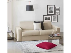 Sofá-cama Daaze, sofá de 2 lugares, 100% Fabricado na Itália, Sofá da sala com abertura giratória, em tecido acolchoado, com braços padrão, 180x95h90 cm, Bege