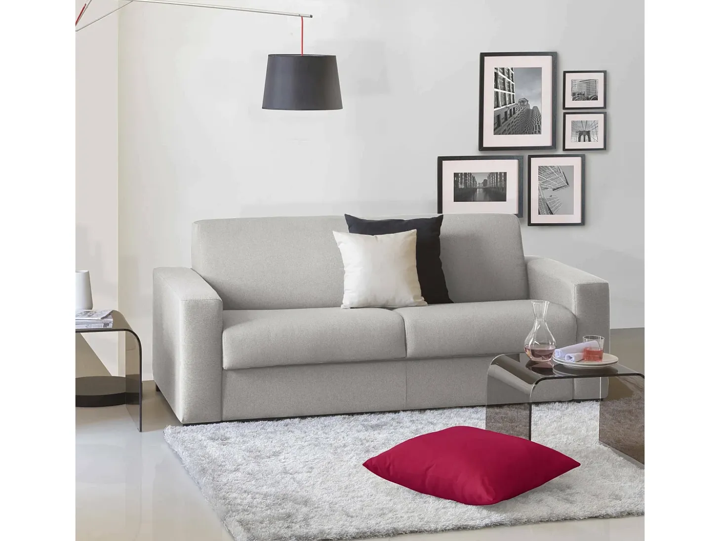 Sofá-cama Dabagn, Sofá grande de 2 lugare, 100% Fabricado na Itália, Sofá da ala com abertura giratória, em tecido acolchoado, com braço padrão, 200x95h90 cm, Cinza