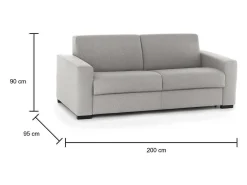 Sofá-cama Dabagn, Sofá grande de 2 lugare, 100% Fabricado na Itália, Sofá da ala com abertura giratória, em tecido acolchoado, com braço padrão, 200x95h90 cm, Cinza