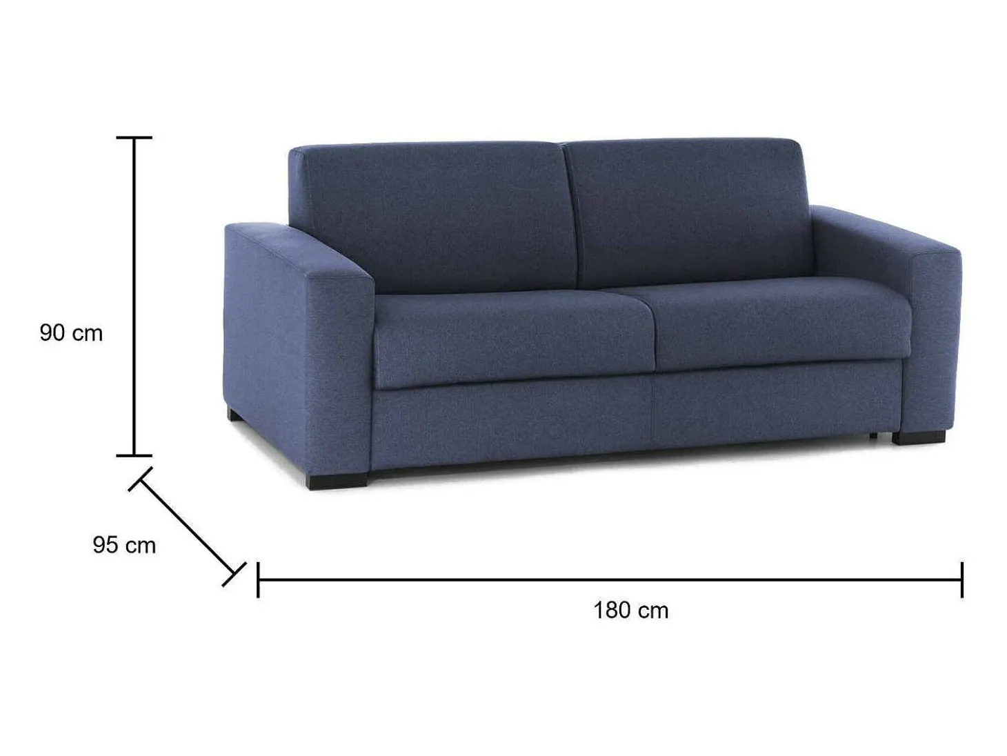 Sofá-cama Dabaida, Sofá grande de 2 lugare, 100% Fabricado na Itália, Sofá da ala com abertura giratória, em tecido acolchoado, com braço fino, 180x95h90 cm, Azul