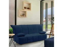 Sofá-cama Dabam, ofá de 3 lugare, 100% Fabricado na Itália, Sofá da ala com abertura para carrinho, em tecido acolchoado, com almofada incluída, 165x90h85 cm, Azul
