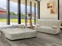 Sofá-cama Dabam, ofá de 3 lugare, 100% Fabricado na Itália, Sofá da ala com abertura para carrinho, em tecido acolchoado, com almofada incluída, 165x90h85 cm, Bege