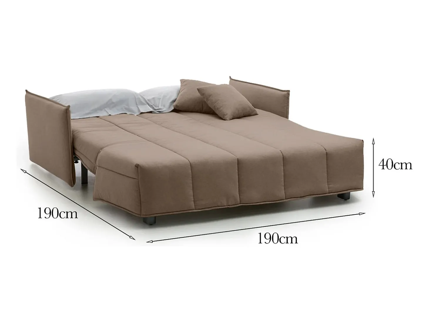 Sofá-cama Dabarc, sofá de 3 lugares, 100% Fabricado na Itália, Sofá da sala com abertura para carrinho, em tecido acolchoado, com braços padrão, 190x90h85 cm, Taupe