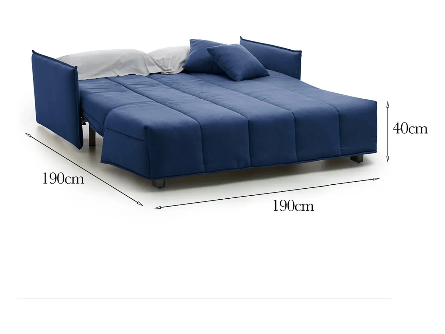 Sofá-cama Dabarc, sofá de 3 lugares, 100% Fabricado na Itália, Sofá da sala com abertura para carrinho, em tecido acolchoado, com braços padrão, 190x90h85 cm, Azul