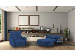 Sofá-cama Dabari, Sofá individual, 100% Fabricado na Itália, Poltrona de ala com abertura para carrinho, em tecido acolchoado, com braço padrão, 110x90h85 cm, Azul