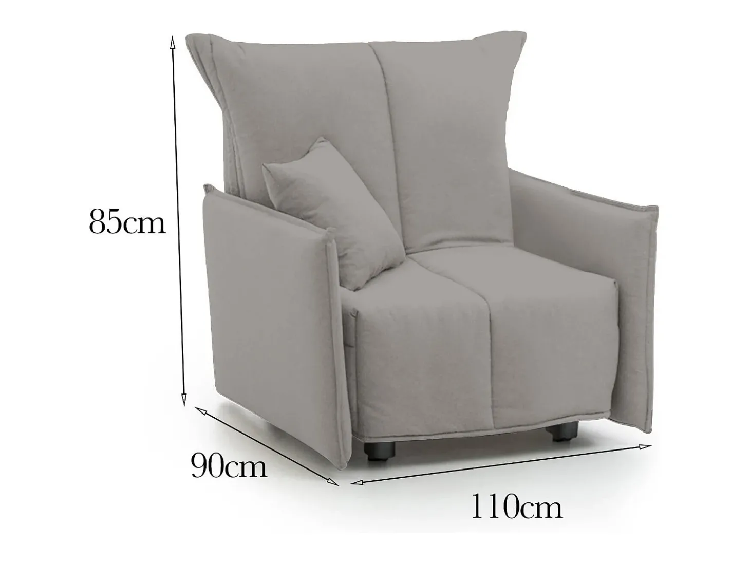 Sofá-cama Dabari, Sofá individual, 100% Fabricado na Itália, Poltrona de ala com abertura para carrinho, em tecido acolchoado, com braço padrão, 110x90h85 cm, Cinza