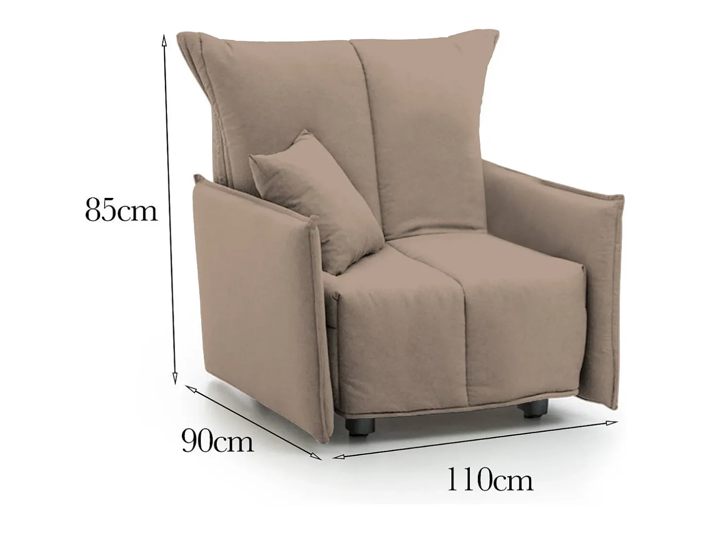 Sofá-cama Dabari, Sofá individual, 100% Fabricado na Itália, Poltrona de ala com abertura para carrinho, em tecido acolchoado, com braço padrão, Cm 110x90h85, Taupe